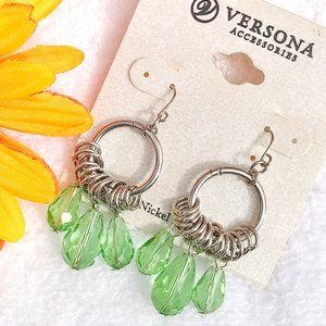 Boho Earrings Green Teardrop Bead Drop Dangles NWT